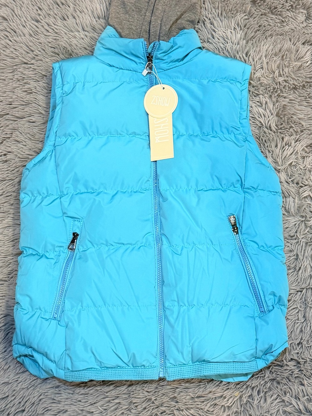 Bright Blue Puffer Vest with Hooded Inner Layer